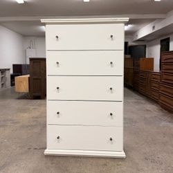 Tall White 5 Drawer Dresser Chest