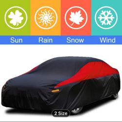 Black&Red XXL Full Car Cover for Universal Sedans, Protects from UV, Dust, Rain, Made with Durable Material