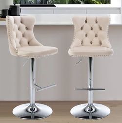 NEW IN STORE Velvet Bar Stool Set of 4, Adjustable Swivel Bar Stools with Silver Plated Metal Leg