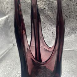 Vintage Viking Epic Three Foil Glass Candle Holder MCM Amethyst Purple Tre-Foil