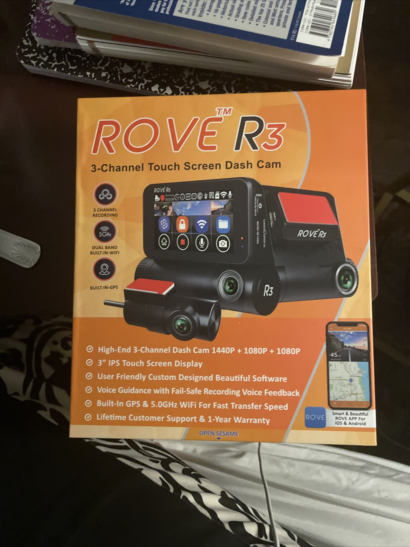 ROVE R3 Dash Cam, 3-Channel Touch Screen Car Dash Camera NEW Never removed from Box