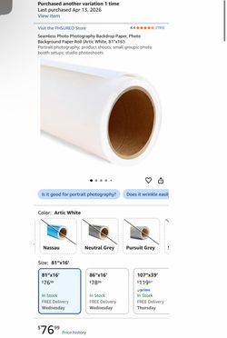 Seamless Photo Photography Backdrop Paper, Photo Background Paper Roll (Artic White, 81"×16')