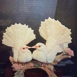 Vintage Porcelain Sculpture of Kissing Doves, often referred to as "Love Birds."