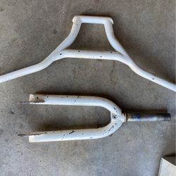 White Bmx Bars And Forks. 