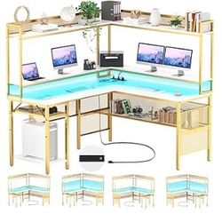 25$ White L shape Desk with LED LIGHTS
