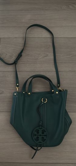 Tory Burch Emerald Green Crossbody Bucket Bag w/ Detachable Strap