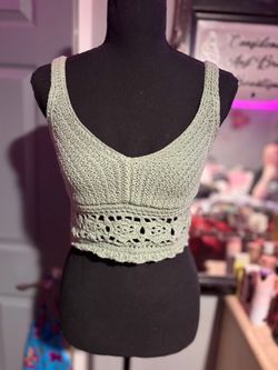 Hollister Sage Green Crochet style Crop Top-XS