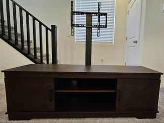 Dark Wood Farmhouse TV Stand with Integrated Mount