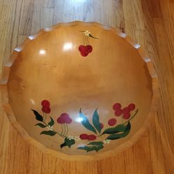 Vintage Large Woodenware Hand Painted Cherry Fruit/Dough Bowl