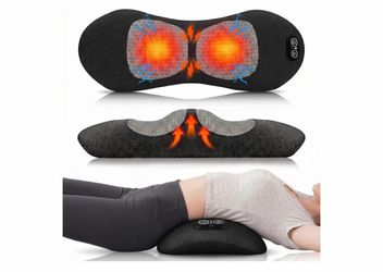 Cordless Lumbar Support Pillow with Heat, 3 in 1 Triple Fusion Back Massager for Lower Back Pain Relief, Soothing Massage & Spinal Traction, Rechargea