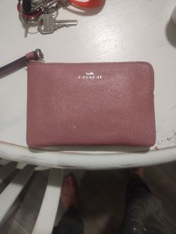 Coach Pink Leather Single Zip Wristlet Wallet with Strap and Zippe