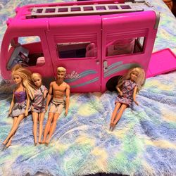 Barbie Camper W/ Accessories  3 Barbies And Ken Included 