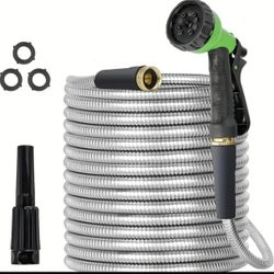 Garden Hose 100FT, Water Hose with 10 Function Nozzle, Garden Hose Metal with Leak-proof Connectors, No-Kink, Lightweight