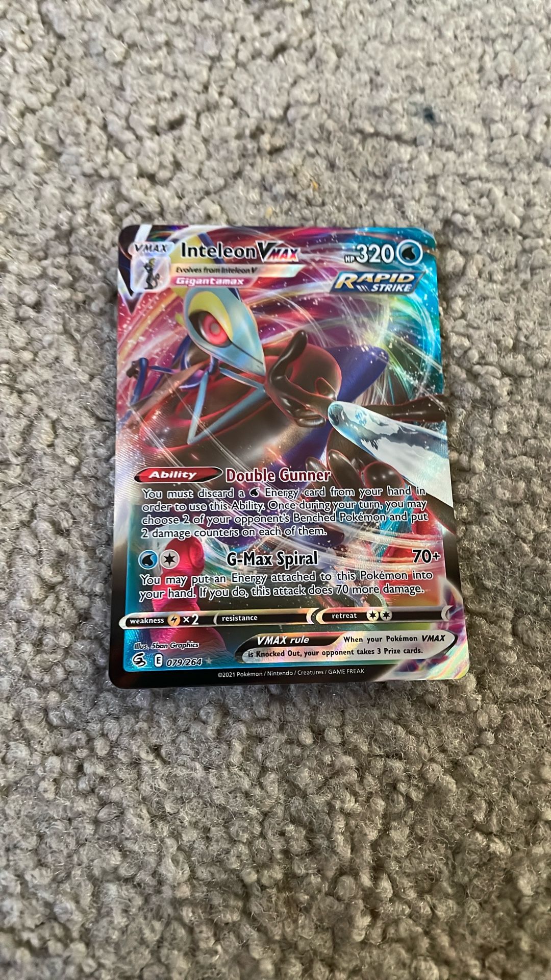 Inteleon VMAX Full Art Pokemon Card, Fusion Strike, 079/264