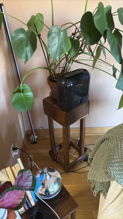 vintage-style rustic wooden mission plant stand