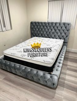 New Queen bed frame with mattress