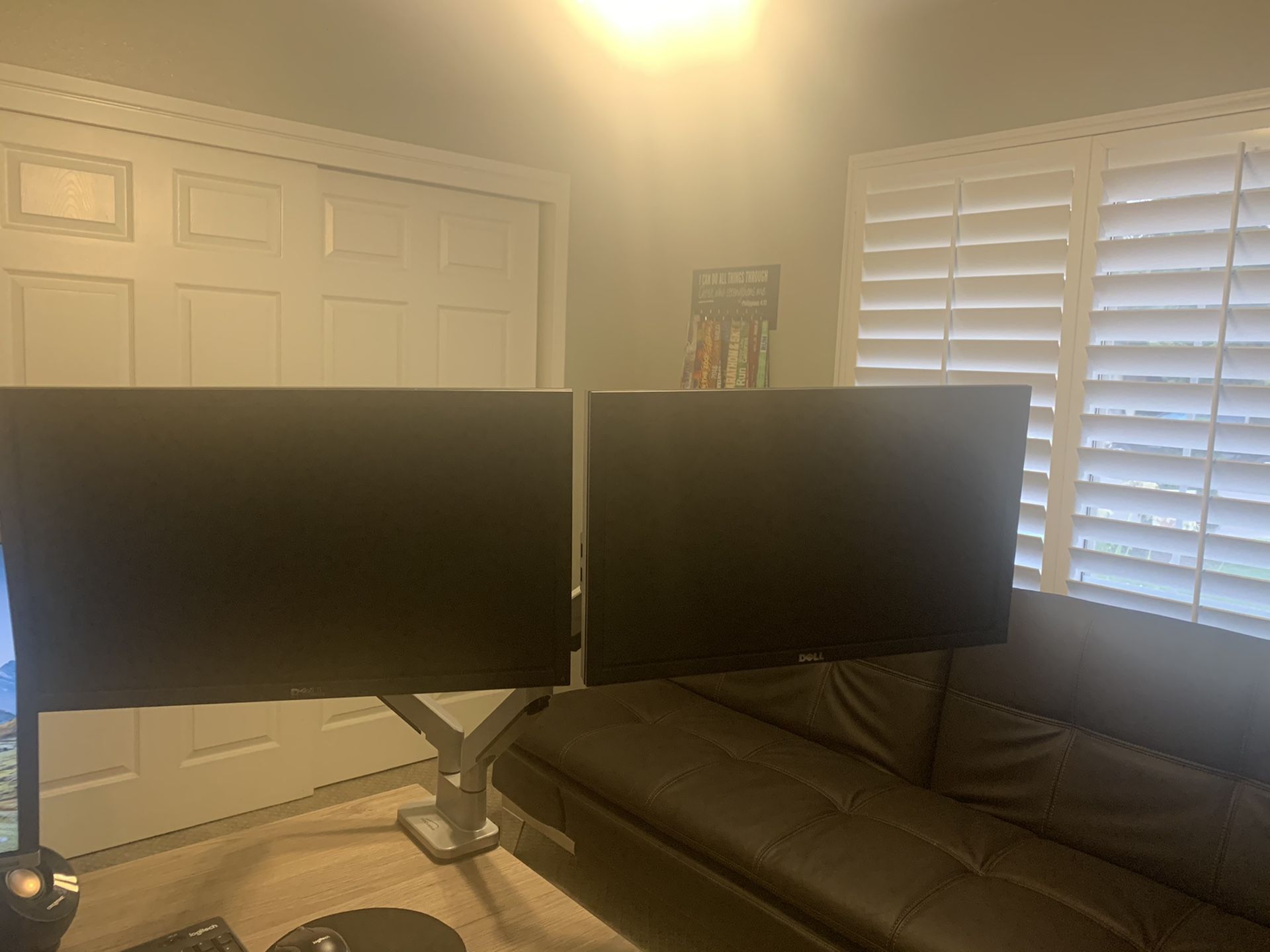 Dual 22” Dell monitors with brand new adjustable monitor arms