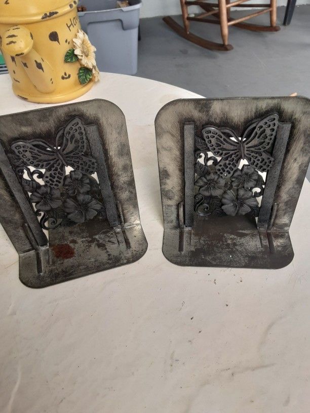 Vintage 1970s Metal Butterfly Bookends