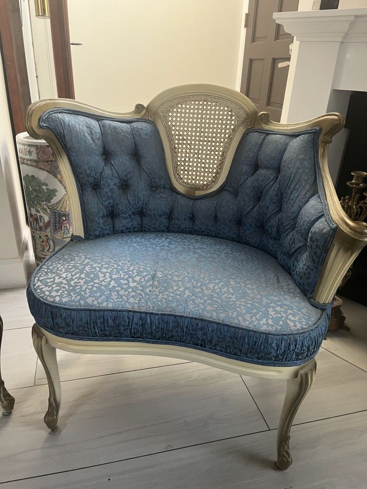1950s Pair Of Vintage ItalianTufted & Cane Back Chair