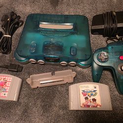 Nintendo N64 Japanese Green Clear White Blue Video Game Console 