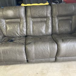 Gray Leather Power Reclining Sofa