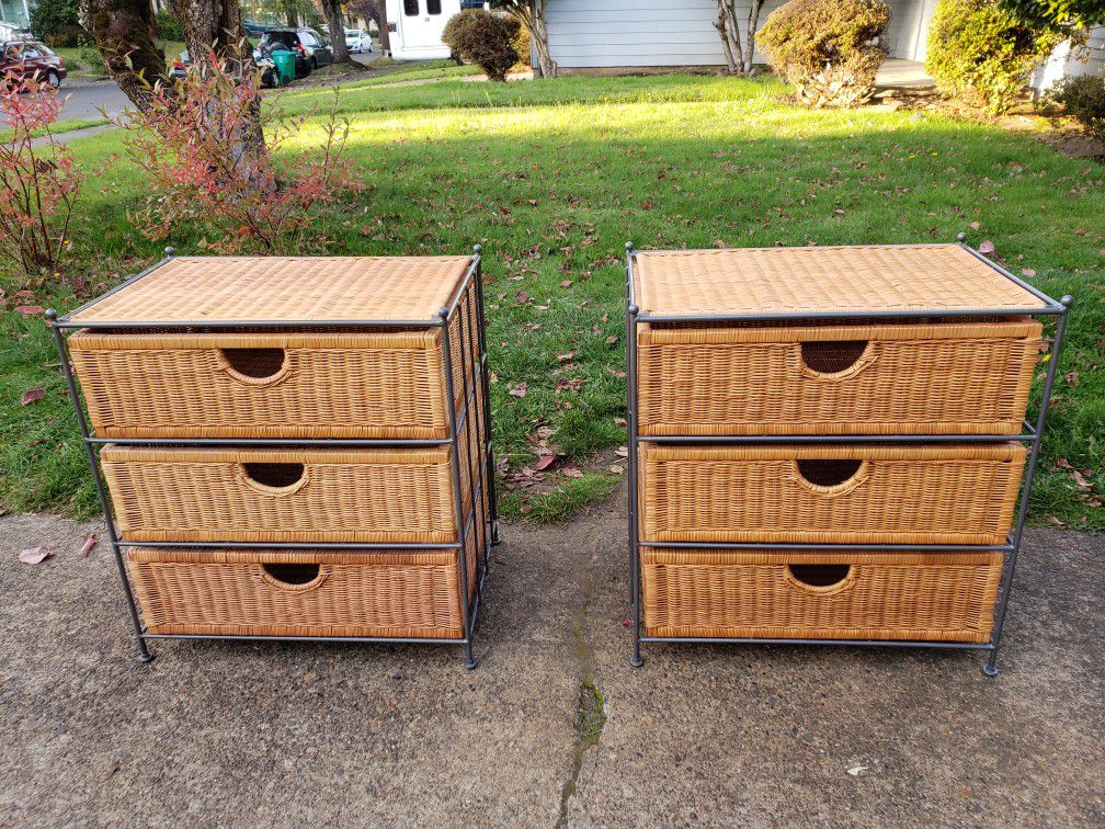 Metal/Wicker 3 Basket Storage 2 Units-BOTH Excellent Condition!
