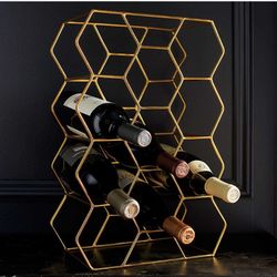 Crate & Barrel Gold Metal 11 Bottle Wine Rack