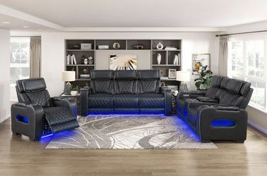 Power Reclining Sofa w/ diamond Stitch, LED light and wireless surround sound