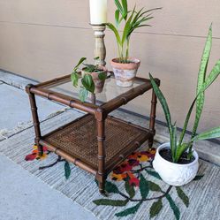 Vintage Hollywood Faux Bamboo Wood Bar Serving Table End Side Table