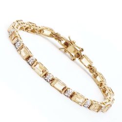 8.54 CTW Natural Citrine & Diamonds 18K Gold Plated 7.4" Designer Bracelet  H-I,