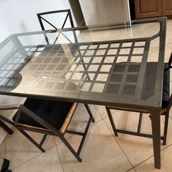 Metal And Glass Table. With 4 Chairs 
