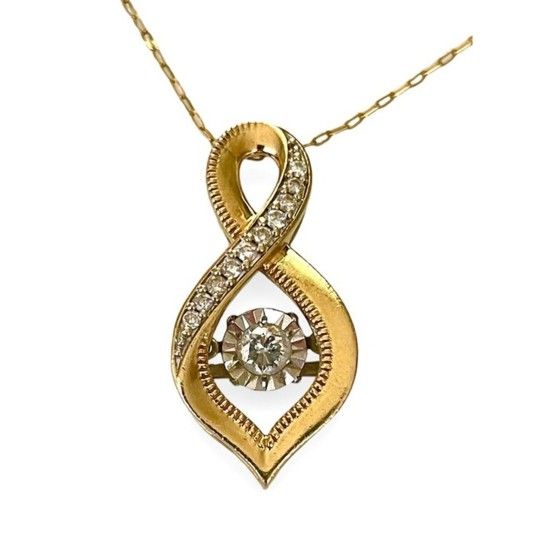 ESTATE .25CT DIAMOND 14KT GOLD 3D CLASSIC SOLITAIRE INFINITY LOVE PENDANT