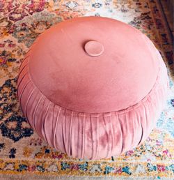 Round Pink Velvet Ottoman Pouf