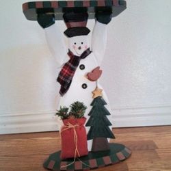 Christmas Wooden Snowman Shelf Plant Stand Decor 17"H