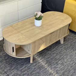 Fully Assembled✨Coffee Table with Storage, 47.2" Lift Top Coffee Table for Living Room, Modern Wood Fluted Center Table with 180° Sliding Tambour Doo