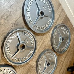 IVANKO’S FULL Olympic Set [ 5s And 2.5s Different Brand] Reconditioned Beautiful Vintage Cast Iron Weight Plates 