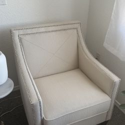 Pair of Beige Linen Accent Armchairs