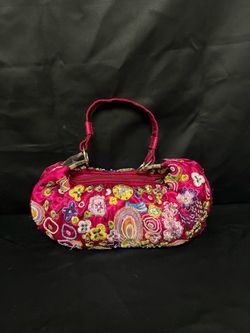 Pink Embroidered Floral Satin Mini Handbag