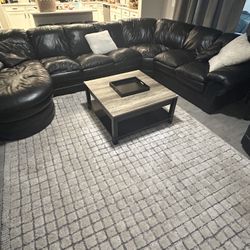  Leather Sectional Sofa With A Sleeper. 