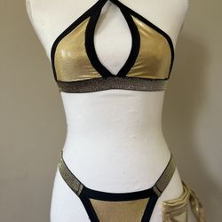 Black and Gold Lingerie And Exotic Dance Wear W/ Bag for Money/Accessories Bag