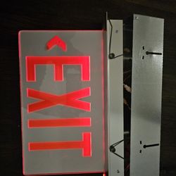 Double Face Edge-Lit Red LED Exit Sign With Battery Backup, Brushed Aluminum