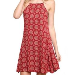 Red Pattern Abigail High Neck Dress