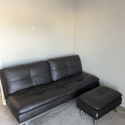 Brown Couch / Futon With Ottoman