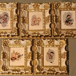 Vintage Miniature Framed Art Prints 'The Wee Musicians' By Susy Lowell-1952