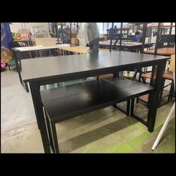 3 Piece Dining Table Set Breakfast Nook Dining Table with Two Benches, Espresso,43.3" L X 27.6" W X