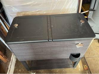 80qt Steel Rolling Cooler Cart w/ Bottle Opener Catch Tray Drain Plug Locking Wheels