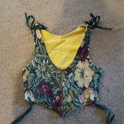 Small Steel Boned Corset From The Celtic Faire, Green Gold And Crimson 