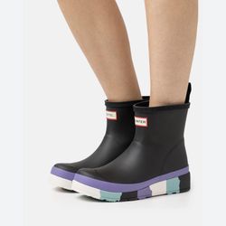 NEW Hunter Original Wellies Plat Short Rain Boots Women’s Size 11 Striped Flannel Lined