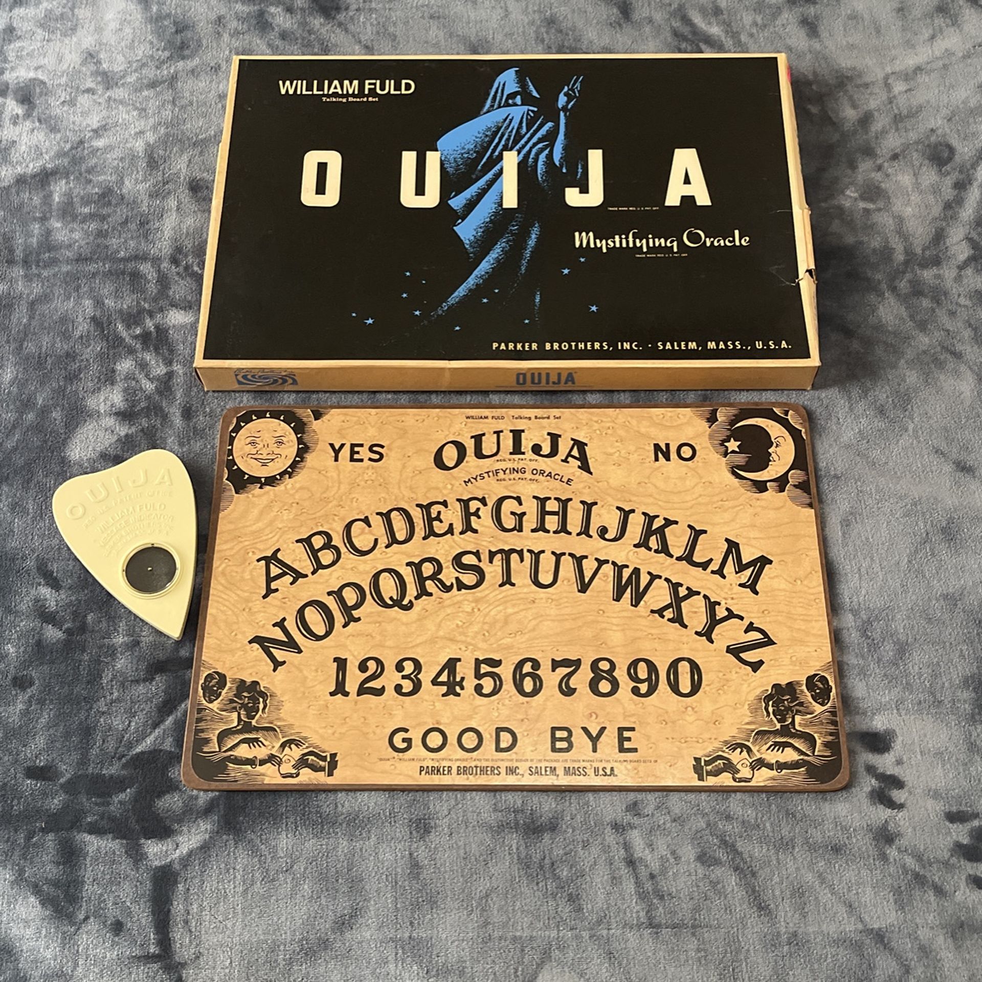 Vintage Parker Brothers 1960s William Fuld Mystifying Oracle Ouija Board w/ Planchette In Original Box