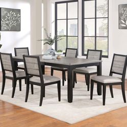 Elodie 7-piece Dining Table Set with Extension Leaf Grey and Black- Shop Now Pay Later.